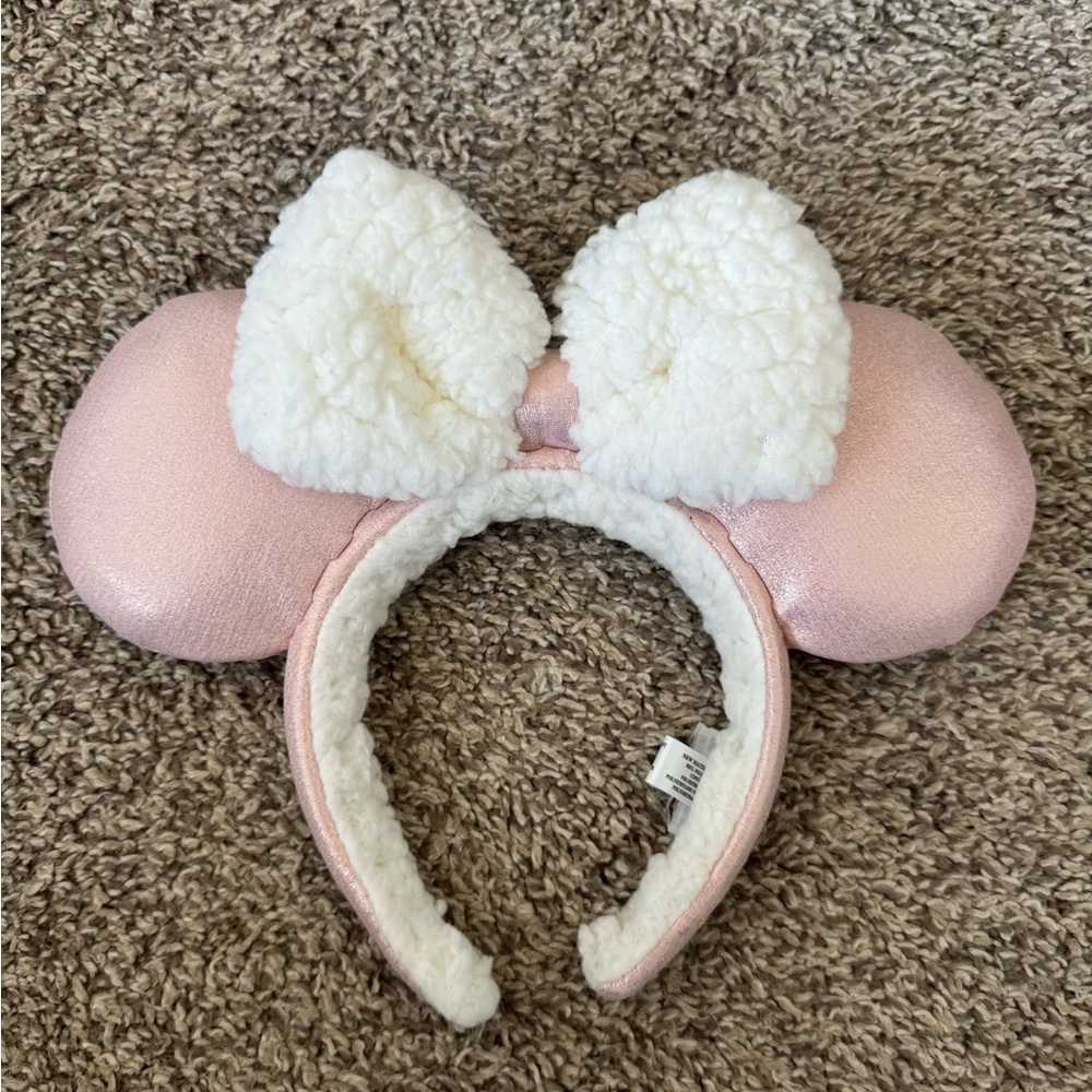 Disney Pink and White Sherpa Minnie Mouse Ears Headband